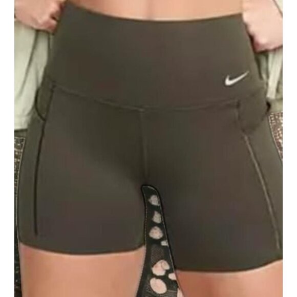 Nike Universa Women's Khaki High Comfortable Pocket Waisted Pull On Shorts NWT - Picture 2 of 4